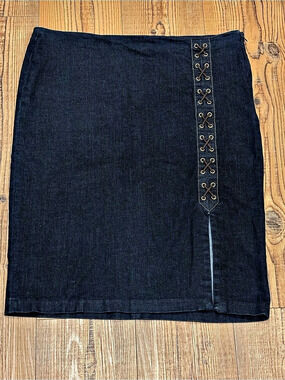 Lauren Ralph Lauren Denim Pencil Skirt Women’s 12 Lace-Up Dark Wash